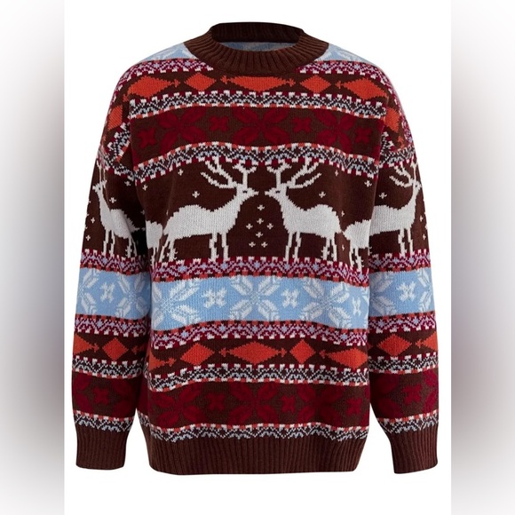 Geometric Round Neck Dropped Shoulder Sweater - Picture 4 of 11